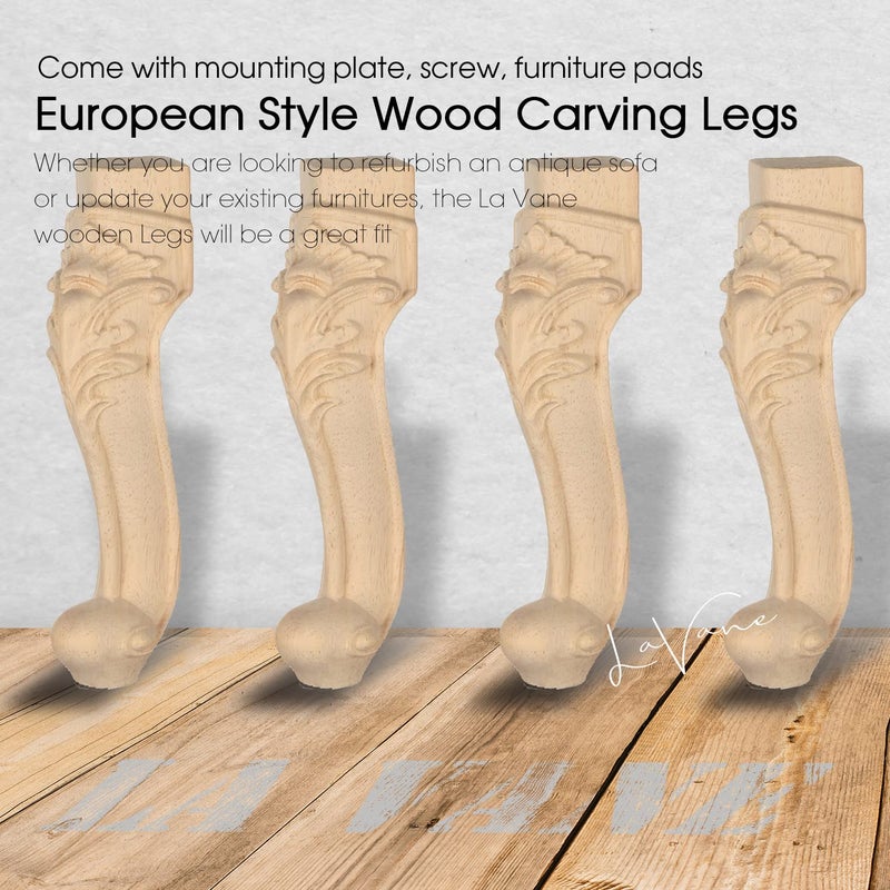 La Vane 16 inch / 40cm Wooden Furniture Legs, Set of 4 European Style Solid Wood Carving Furniture Replacement Feet Decoration for Sofa Cabinet Wardrobe Table Loveseat - Image 2